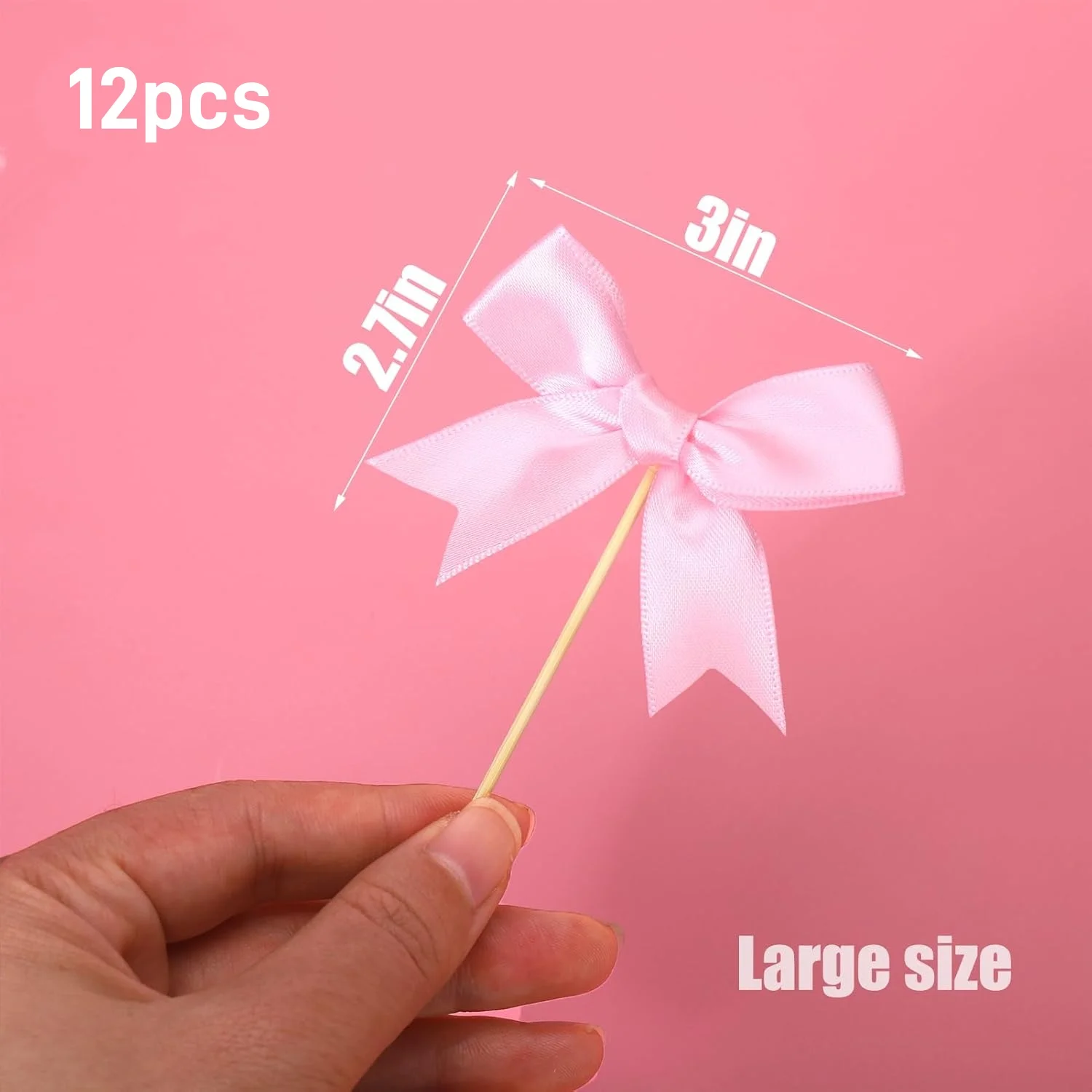 24Pcs Pink Bow Cupcake Toppers Bowknot Pink Girls Birthday Party Decorations For