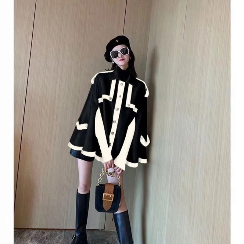 

Sandro Rivers Cloak French Cape Imitation Wool Coat Women's New Loose Short Coat Fashion Leisure Lady Spring and Autumn Party Ba