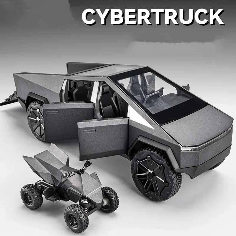 

Модель автомобиля Tesla Cybertruck 1/24, модель автомобиля из сплава, литой металлический игрушечный внедорожник, модель автомобиля, имитация звука и фото, детский подарок