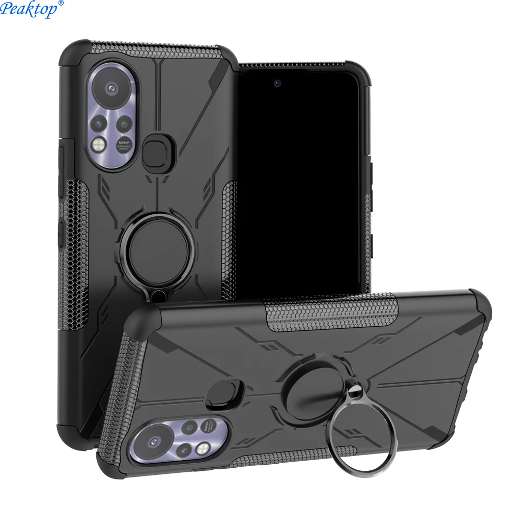 Per Infinix Hot 10 Lite Hot 10 Play Cover Per Cellulare Dual Layer Hard Anti Drop Metal Ring Stand Per Hot 10S Hot 11 11S