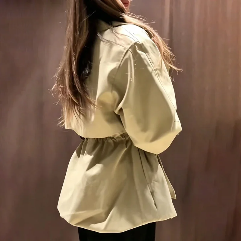 Simple Commute Lady Trench Coat Collar Tie Waist Cinched Button Patchwork Jacket 2026 Fall Chic Korean Office Daily Outerwear