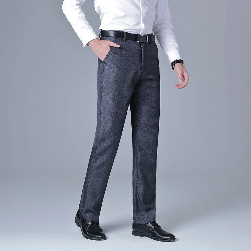 Basic Loose Straight Trousers Autumn Winter Thick Business Casual Men's Clothing Fashion Zipper Solid Color All-match Suit Pants