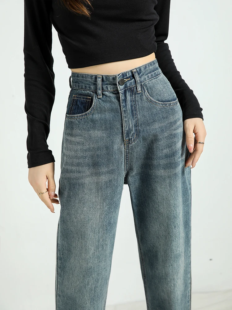 Trendy High Street Y2K Harajuku Jeans Women's High-Waisted Denim Trousers Ladies Loose-fitting Straight Denim Pants Korean Chic
