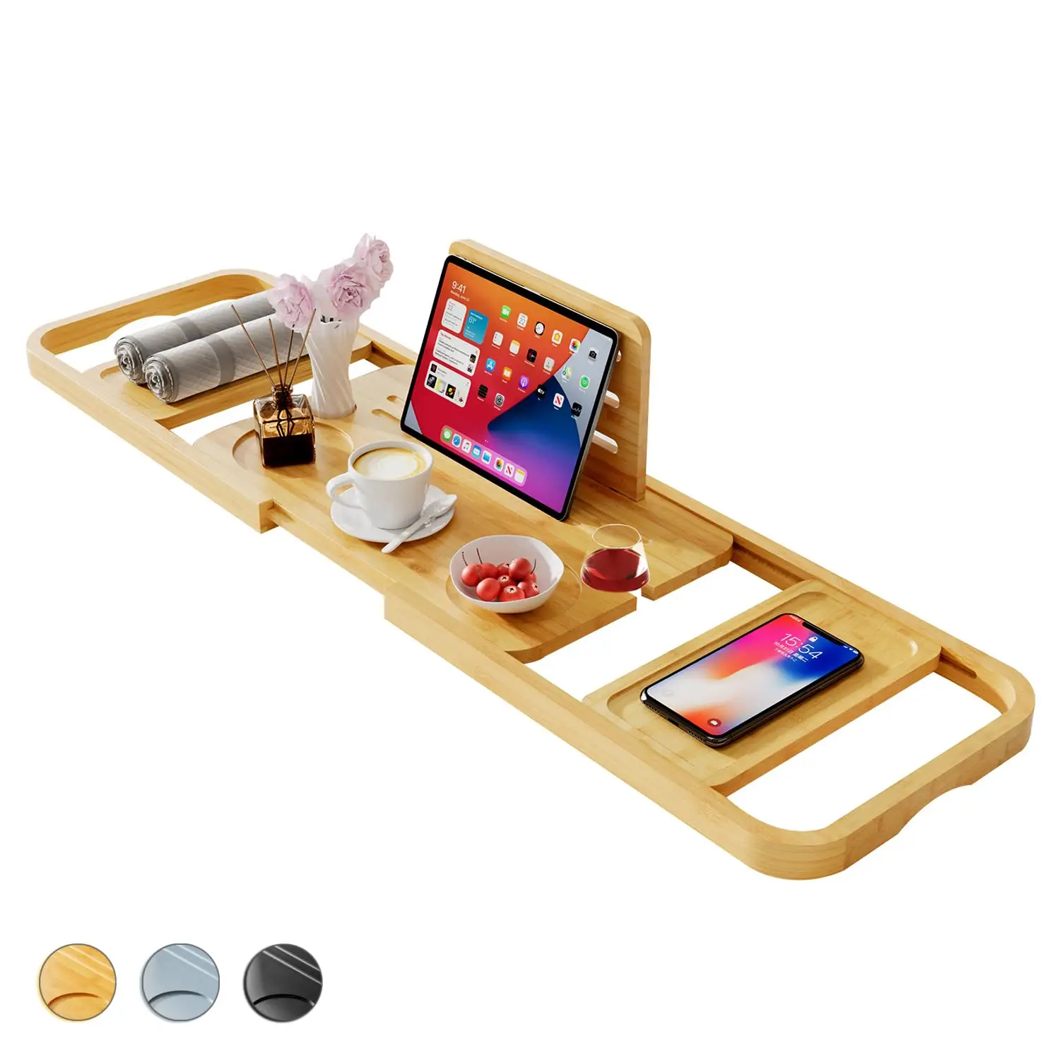 Premium Bathtub Tray Caddy-Expandable Bath Caddy Tray-Adjustable Bamboo Bath Tub Table Unique House Warming Gifts Ne