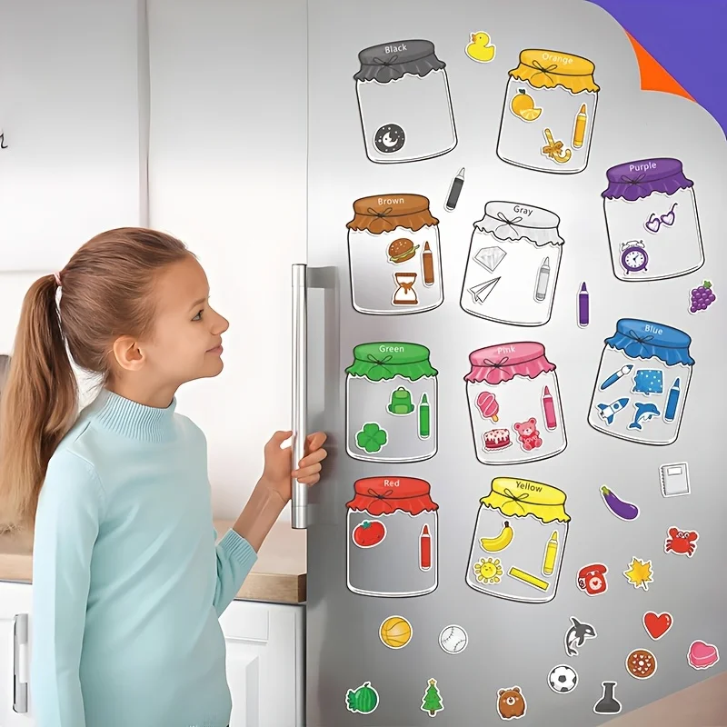 Magnetisches Sortierset mit Farberkennung, pädagogisches Magnet-Obstspielzeug für Babys, Kleinkinder, Kinder, Magnete für Kühlschrank, Whiteboard – Detail 2