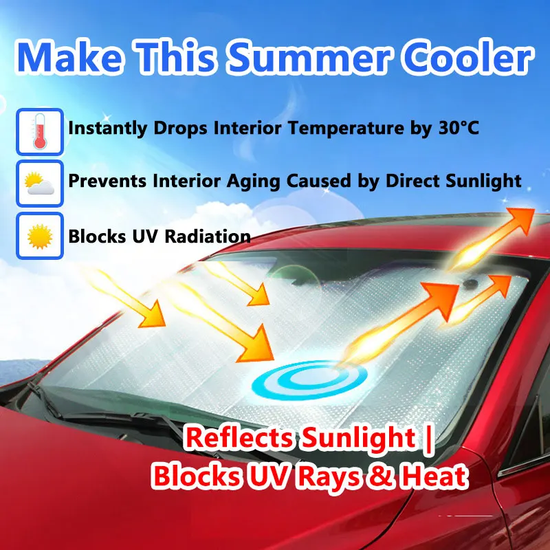 Parasole Anteriore e Posteriore per Auto, Protezione Solare Estiva per Parabrezza, Isolamento Termico, Parasole per Finestrini, Protezione Solare per Interni Auto - immagine 3