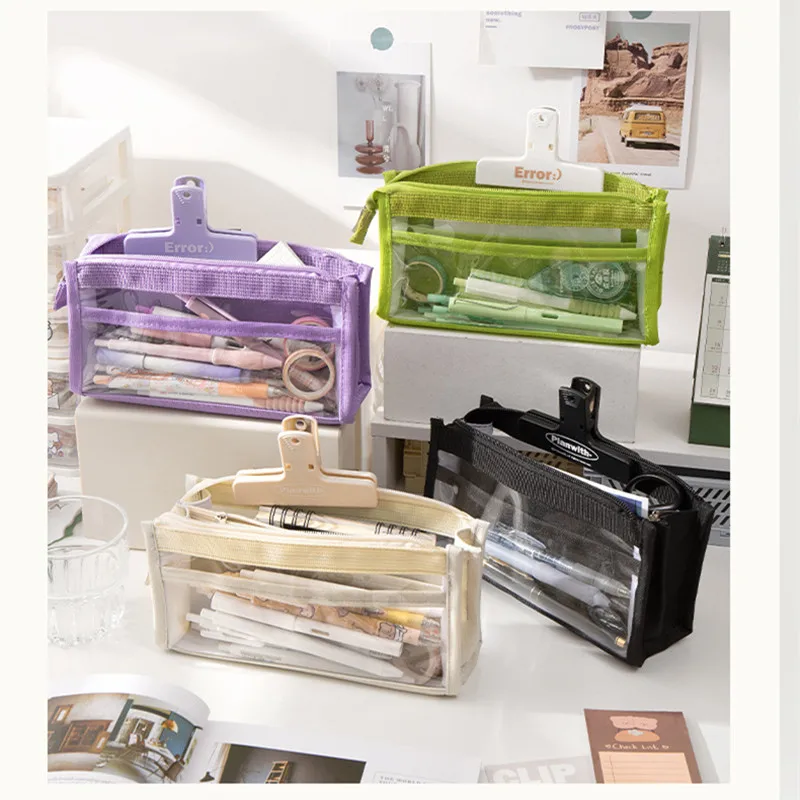 

Large-Capacity Transparent Pencil Case Pvc Waterproof Canvas Pencil Case Student High-Value Pen Case Simple Stationery Bag