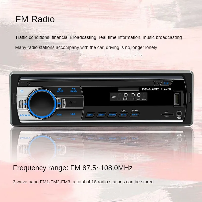 Car MP3 Player USB Card Radio Intelligent Bluetooth Lossless Music Car Portable Hands Free Call Wiring Protection FM Player