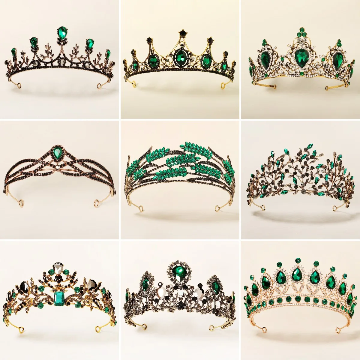 

Efily Vintage Green Rhinestone Wedding Tiaras and Crowns for Women Bridal Hair Accessories Bride Headdress Headpiece Jewelry