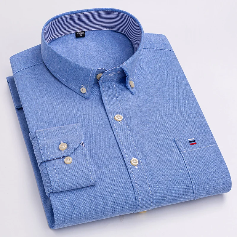 New Plus Size S To 7XL Men Long Sleeve 100% Cotton Oxford Soft Comfortable Regular Fit Quality Summer Business Man Casual Shirts