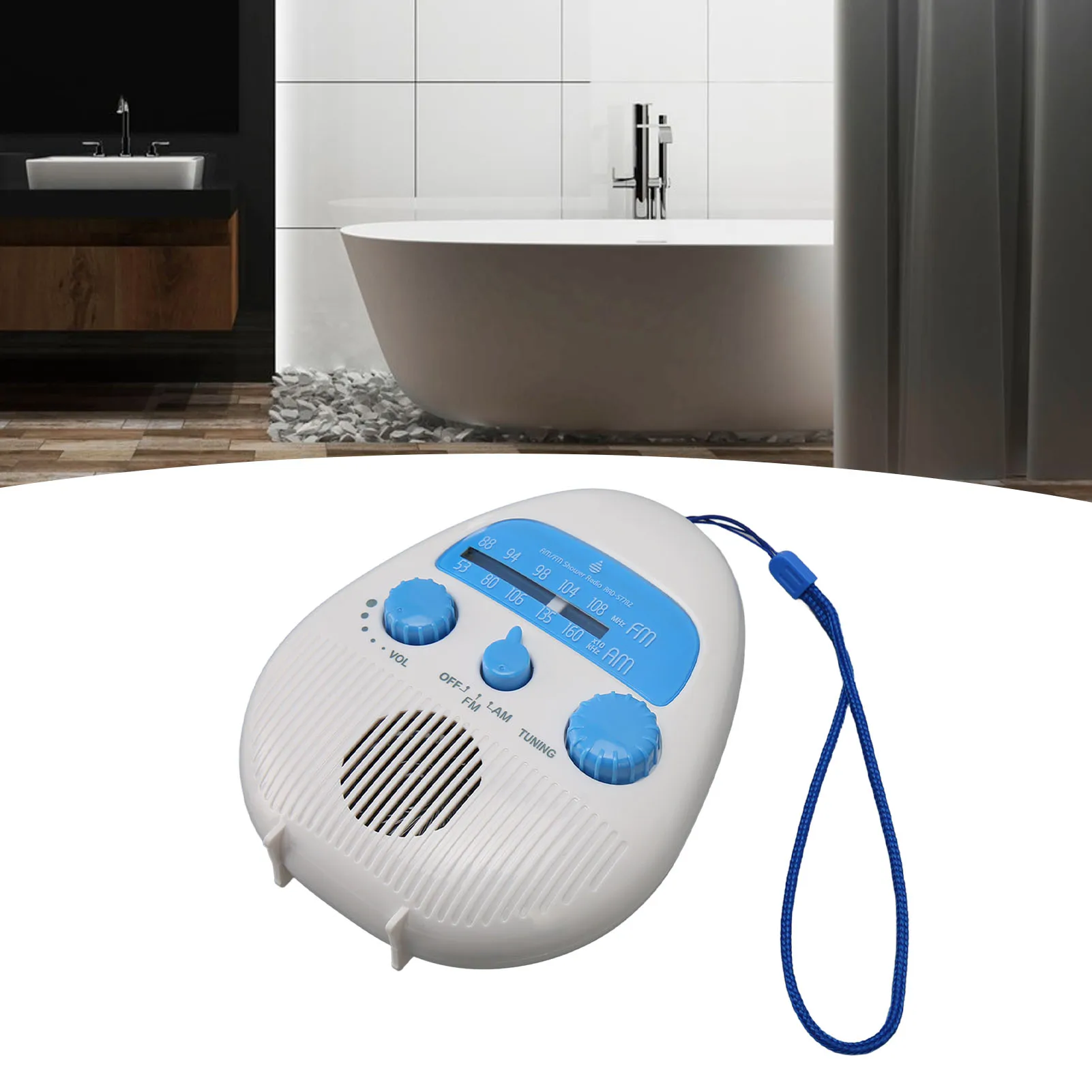 Waterproof Portable Shower Radio with Built-in Speaker, AM/FM, Battery Operated