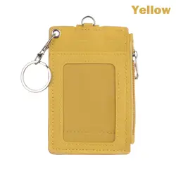 Compact Leather Card Holder and Coin Purse with Keychain (Yellow)