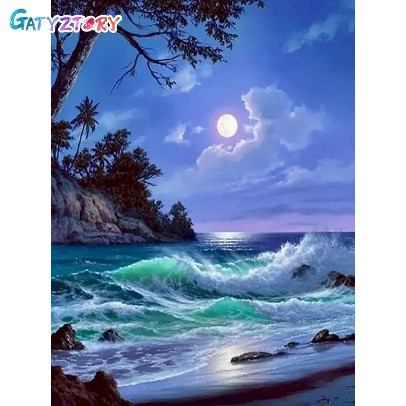 

GATYZTORY Diy Frame Painting By Numbers For Adults Kits Night Landscape Picture On Numbers Diy Gift Handmade For Wall Art Decors