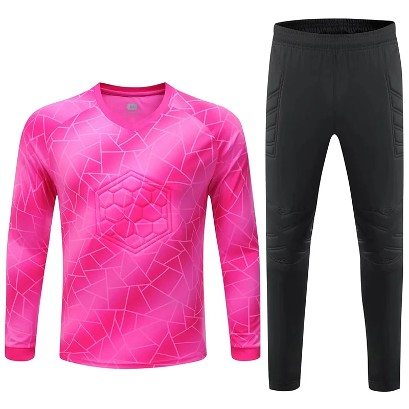 Men Kid Soccer Goalkeeper Uniform Protective Sponge Long Sleeve Football Training Goalkeeper Top Soccer Jersey Pants Custom football uniform