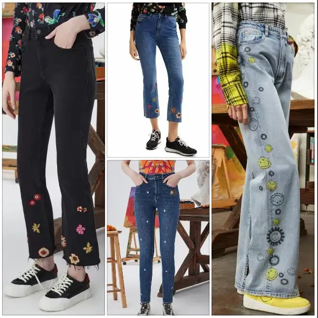 

Foreign trade original order Spanish Desigual women's jeans with printed embroidery for slimming and fashionable elasticity