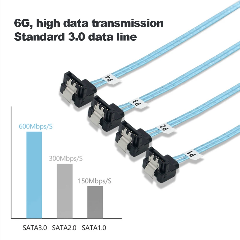 90° SATA 3.0 Mini SAS Cable - 6Gbps, 4 SATA to 4 SATA Male to Male, 7 Pin SSD Hard Disk Drive Data Cable Description Image.