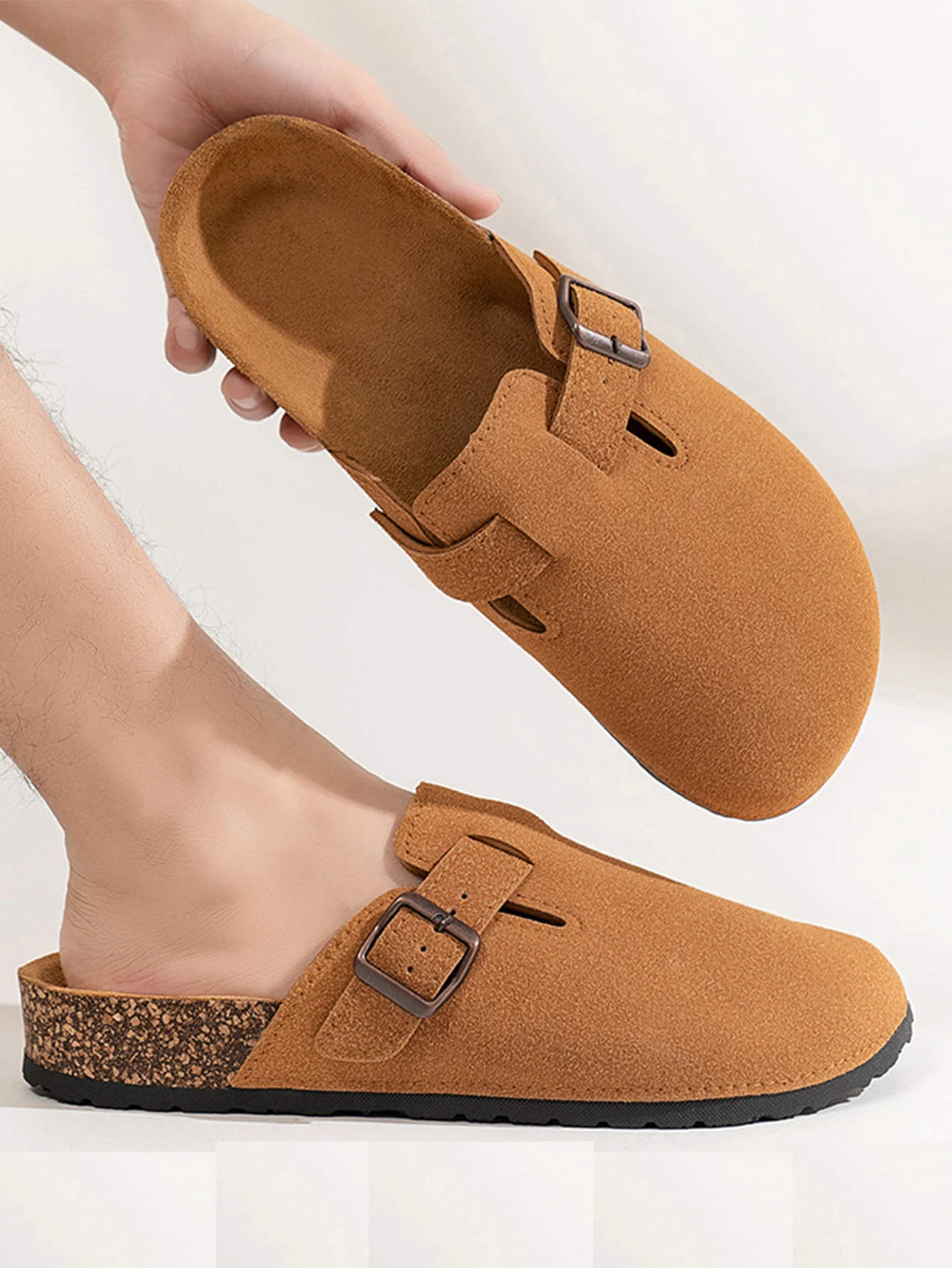 Men Shoes Men's Casual Solid Color Flat Heel Set Anti-Velvet Buckle Toe Slippers