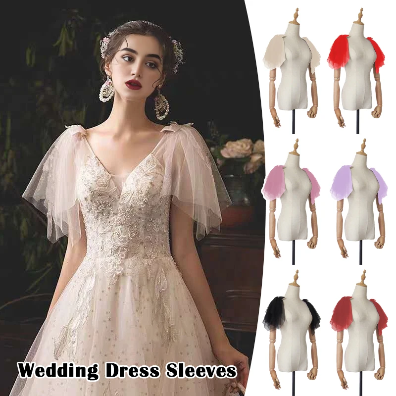 

Womens Detachable Short Flare Sleeves Lace Tulle Detachable Sleeves For Wedding Romantic Wedding Party Arm Bowknot Sleeve