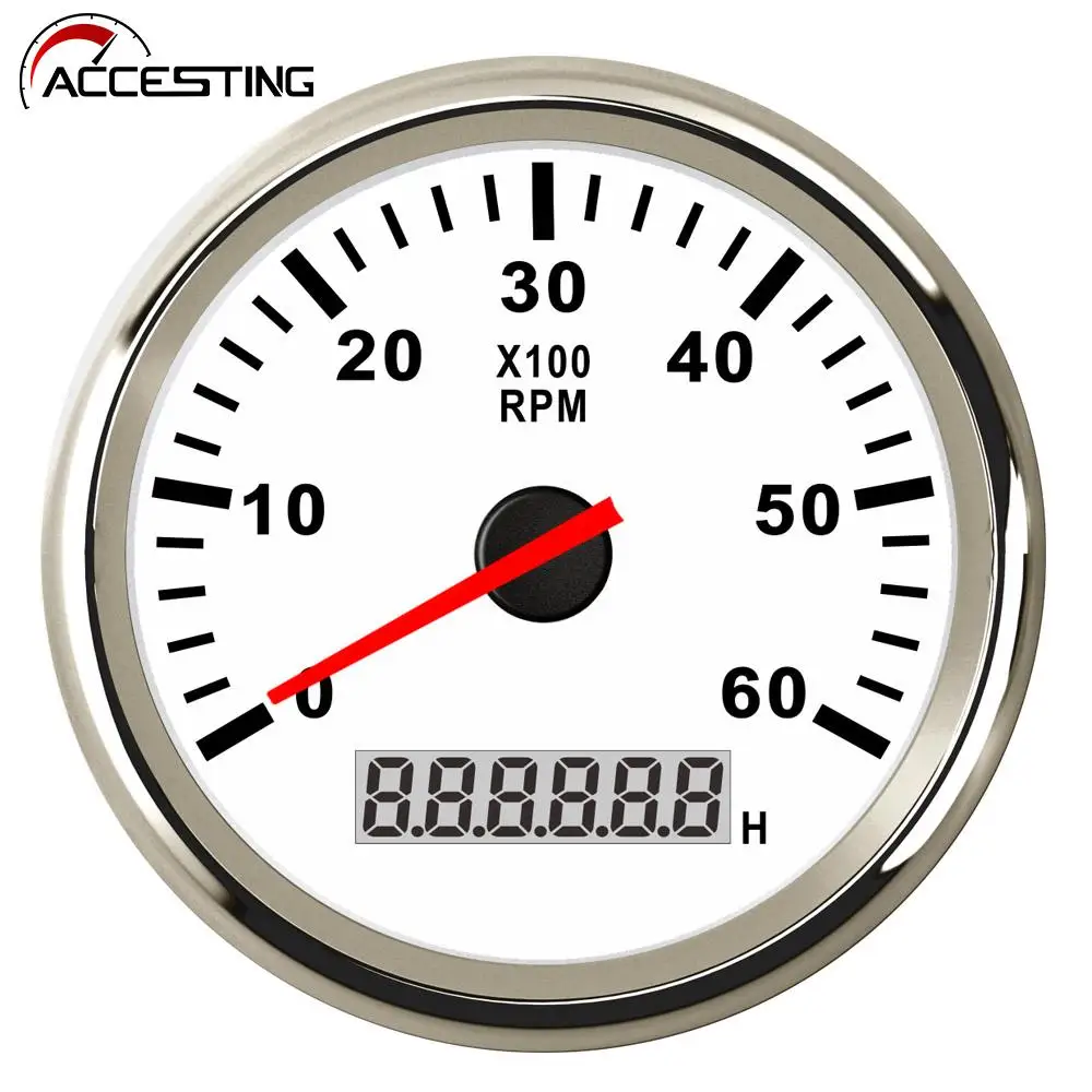 Tachometer Gauge Boat Tachometer Marine Car Tacho Meter with LCD Hourmeter 4000/6000/ 8000 RPM Gauge fit for Diesel & Gasoline Engine Engine Tachometer Tachometer Meter Engine Hour Meter