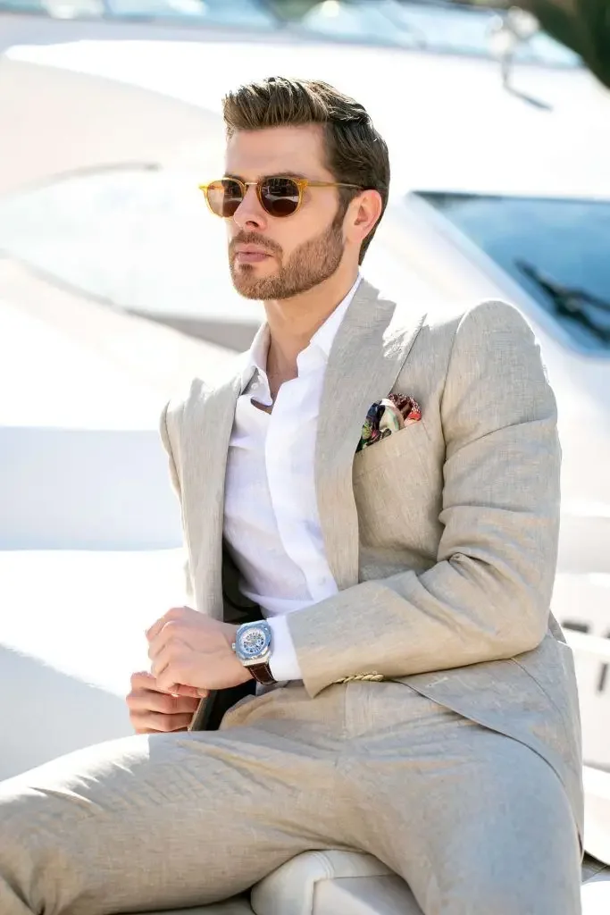 Grey Linen Summer Beach Suit Casual Wedding Suits For Men Prom Elegant Blazer Sets Slim Fit 2 Piece Groom Tuxedo Costume Homme