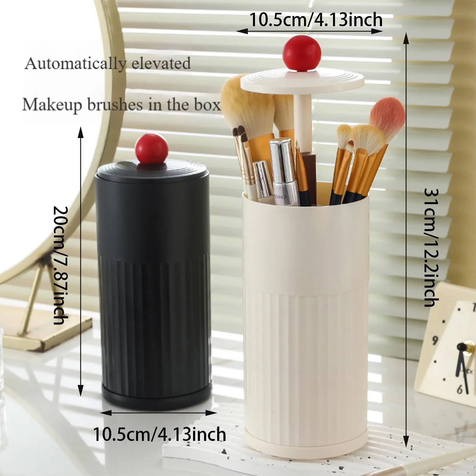 Seasonal Storage Automatic Makeup Brush Holder With Lid Makeup Brush Set Organizer Automatic Lifting Makeup Closet with 6