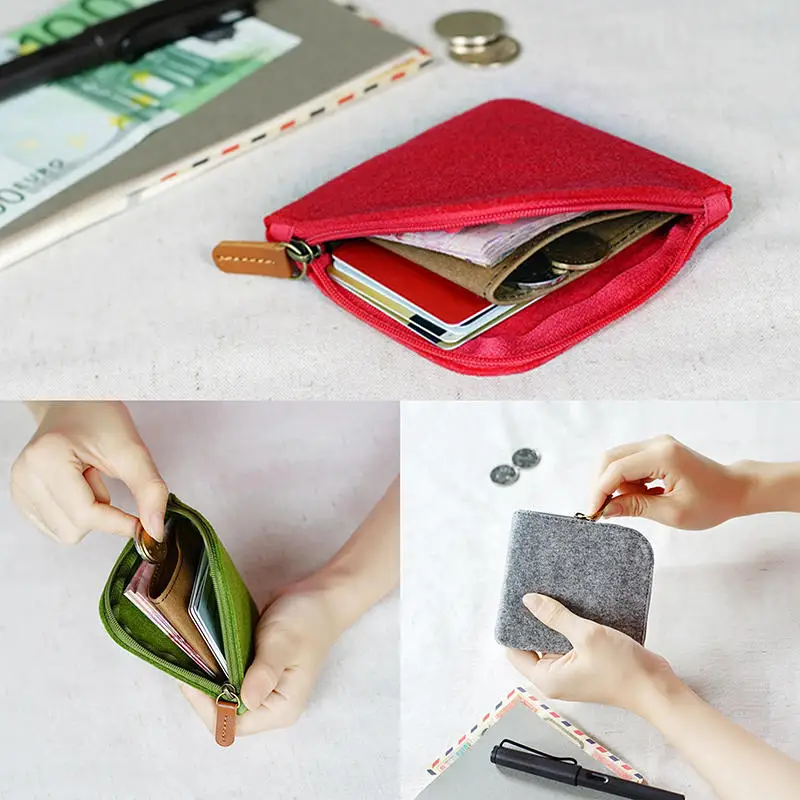 Gray Mini Felt Coin Purse Women Men Solid Color Change Bag Credit Card ID Holder Wallets Key Chain Small Bags For Unisex