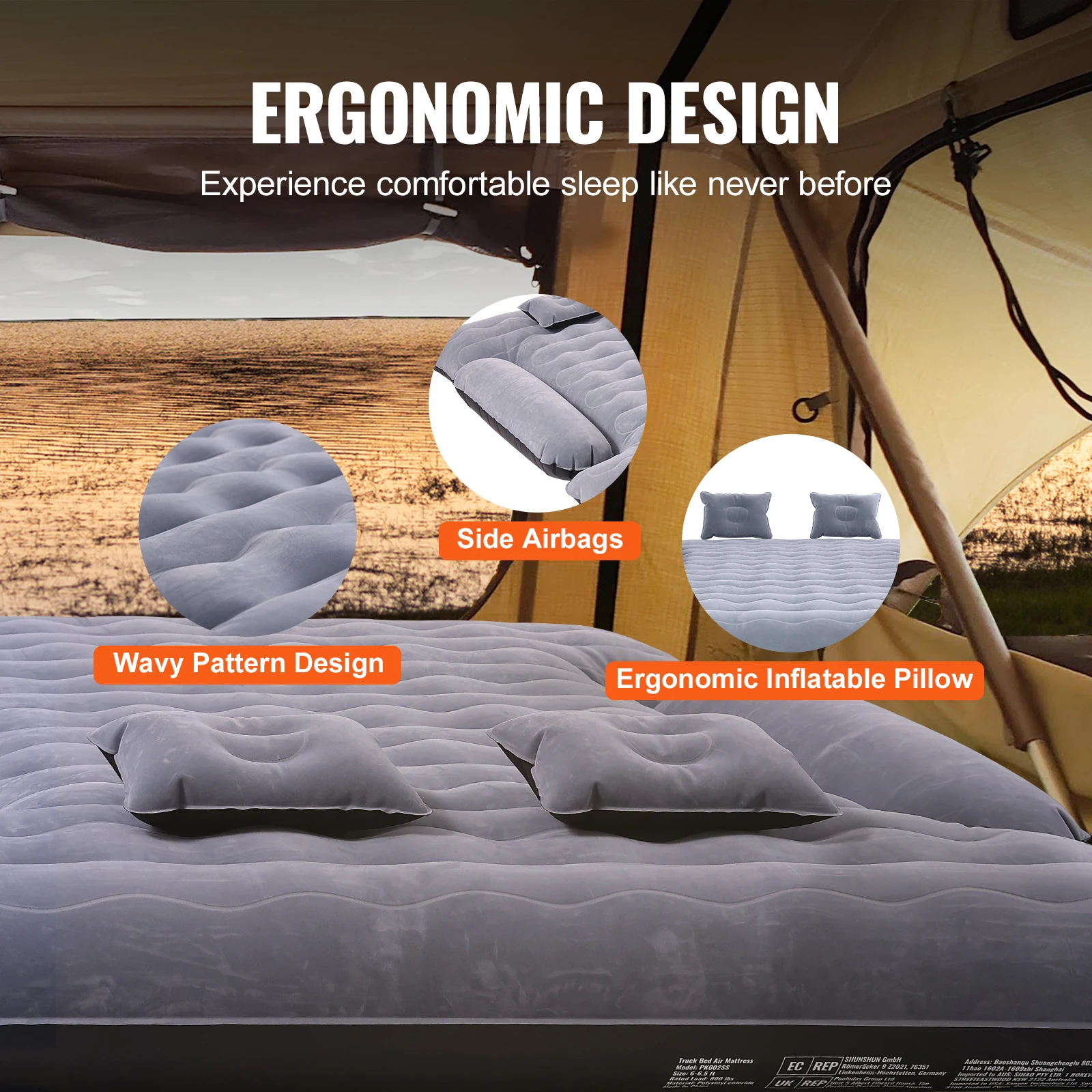 SucceBuy Truck Bed Air Mattress for 6-6.5 ft Full Size Truck Beds Inflatable Air Mattress Camping Bed with 12V Air Pump 2 Pillow