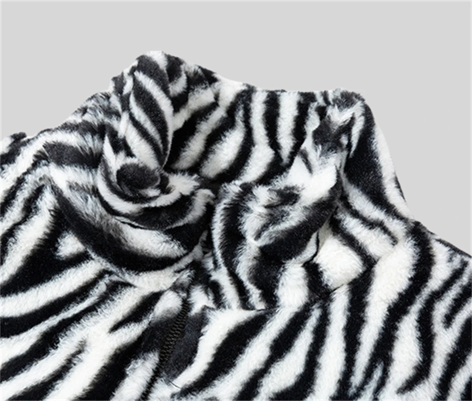 Hip Hop Winter Zebra Stripes Jackets Mens Fleece Harajuku Fuzzy Zipper Coat Jackets for Mens Clothes Oversized Streetwear Jacket 5