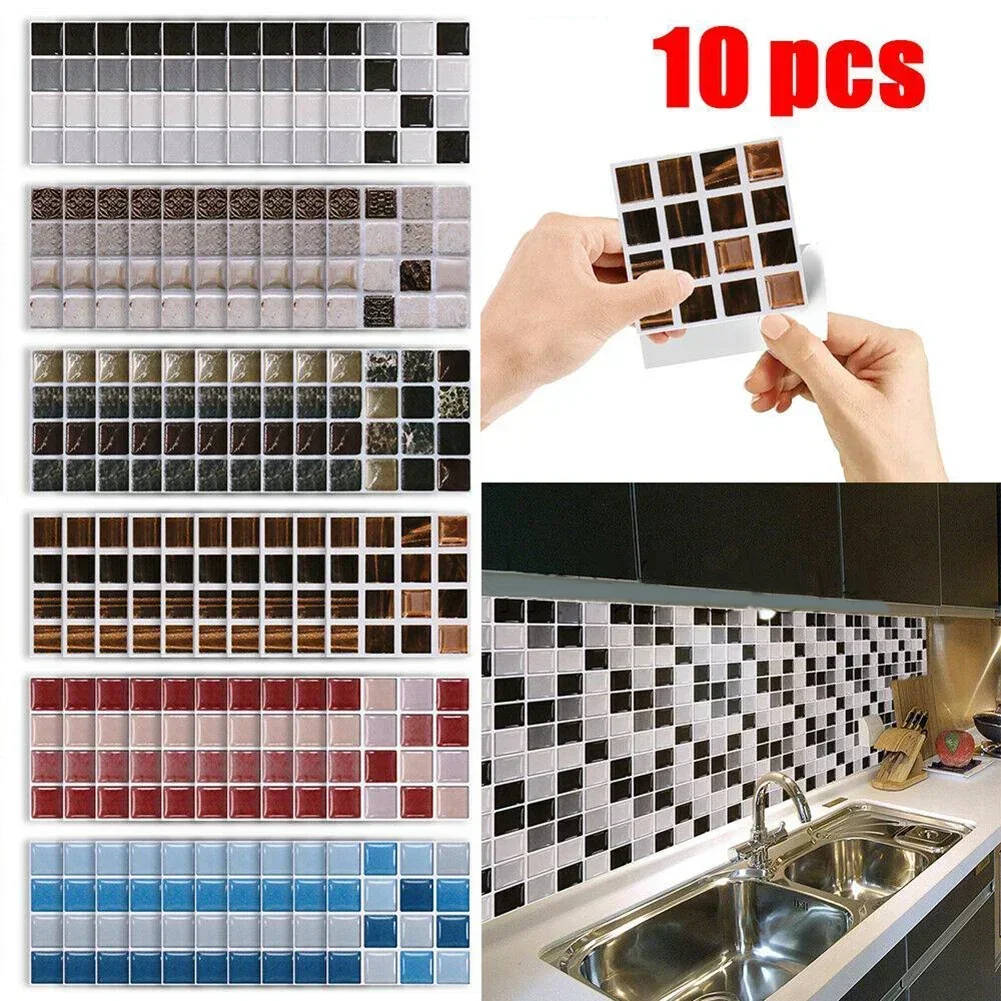 10Pcs 3D Baseboard Sticker Moroccan Mosaic Tile Style Wall Border Sticker DIY Kitchen Bathroom Decoration Waistline Wall