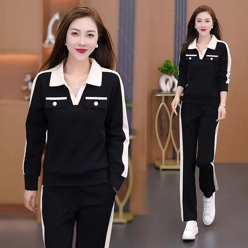 Casual Sportswear Set for Women in Plus Size Slimming and Stylish New Style for Reducing Age Fashionable Long Sleeved 4