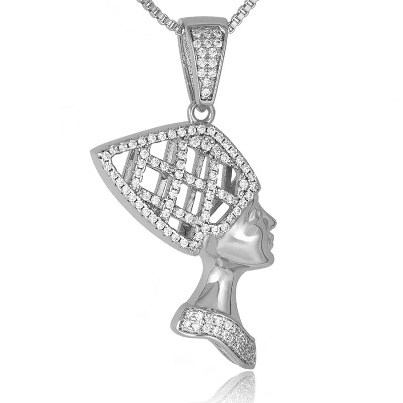 

Hip Hop Chain Pendant for Men Cubic Zirconia Egypt Queen Pharaoh Pendant Necklace Ice Out Bling Bling Gold Plated Fine Jewelry