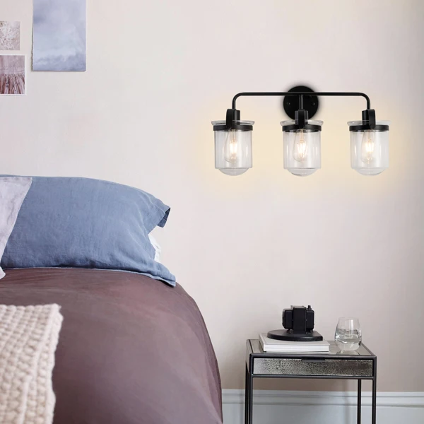 ll Sconce一套3件,带透明玻璃灯罩,现代ll Sconce,工业室内ll浴室灯具客厅厨房水槽上方卧室,E26插座,不包括灯泡【周末无法发货+usps/fedex】-18