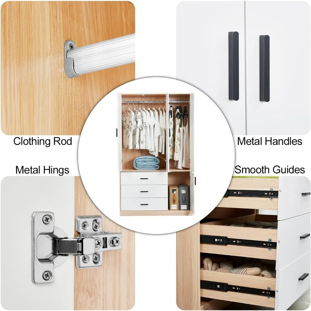 Armoire Wardrobe Closet, with Doors and Drawers, Bedroom Armories with a Big Storage Cabinet and Mirror Children's Wardrobes 4