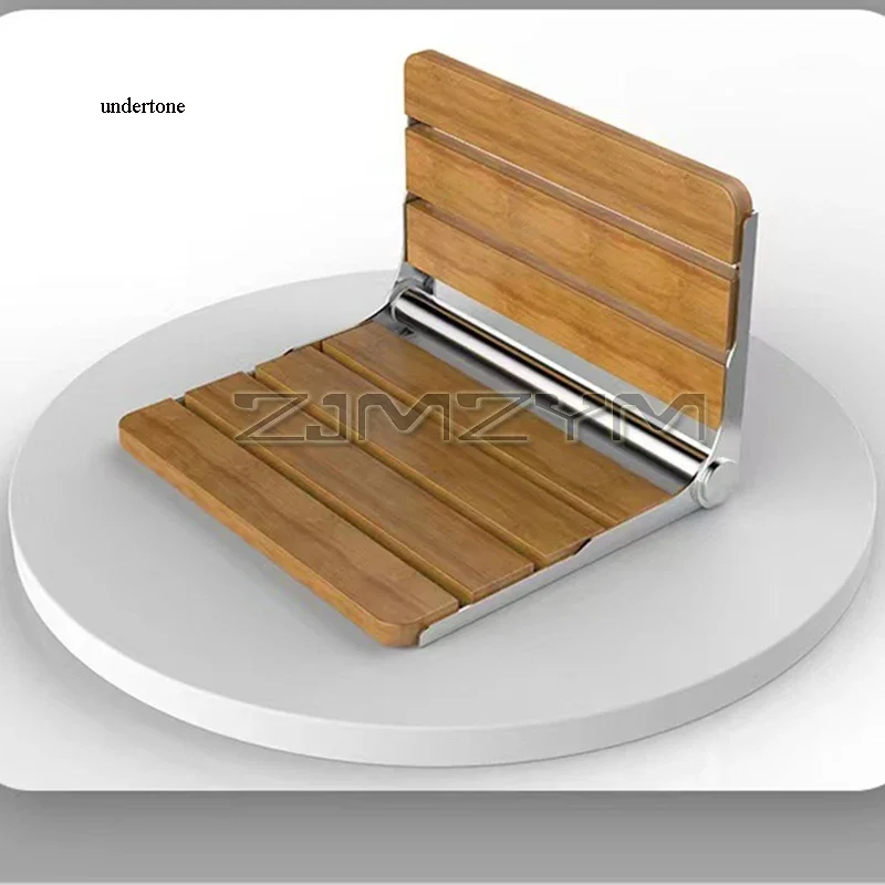 Wall Mounted Folding Chair Bathroom Shower Seat Waterproof Wooden Footstool Hidden Folding Chair For Bathing Space Saving 2
