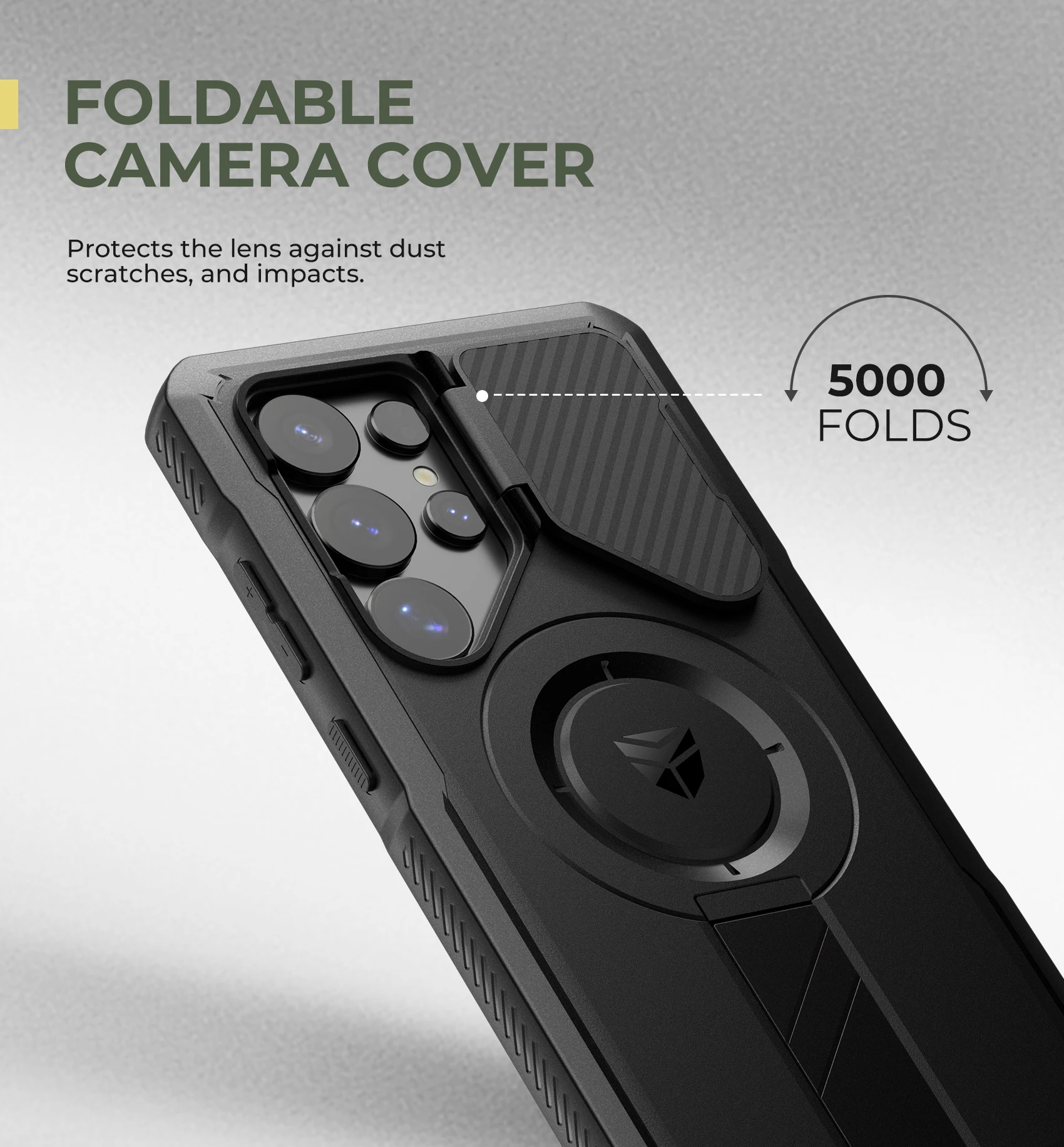 Rugged Armor Shockproof Case with Sliding Camera Cover, Screen Protector & Kickstand