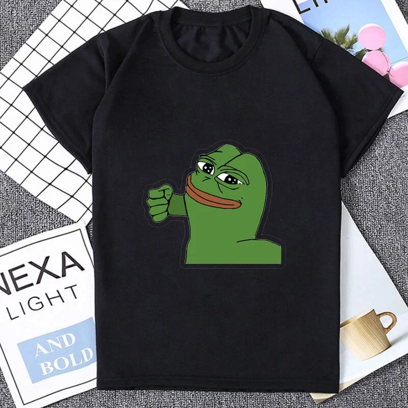 

Pepe sad frog Emote graphic printing street hipster Harajuku style loose casual fashion men and women universal crewneck T-shirt