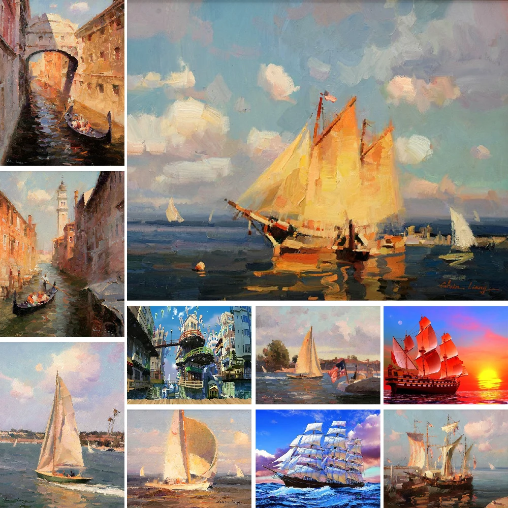 Small Town Sailboat Paint By Numbers 20x30 Acrylic Paint Craft Kits For