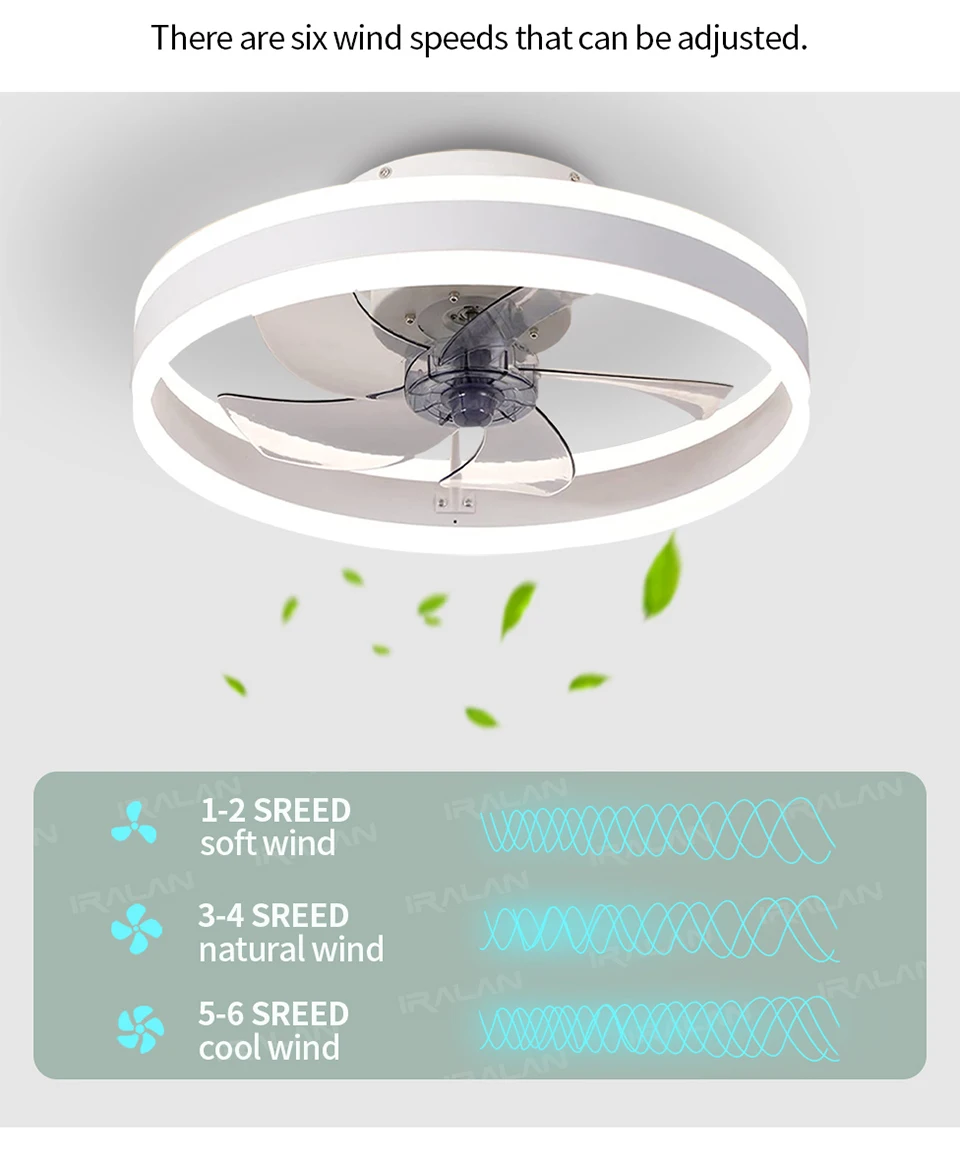 Ceiling Fan 6 Speed Modern Remote Control with Light Reversible Dimmable Suitable for Living Room Bedroom
