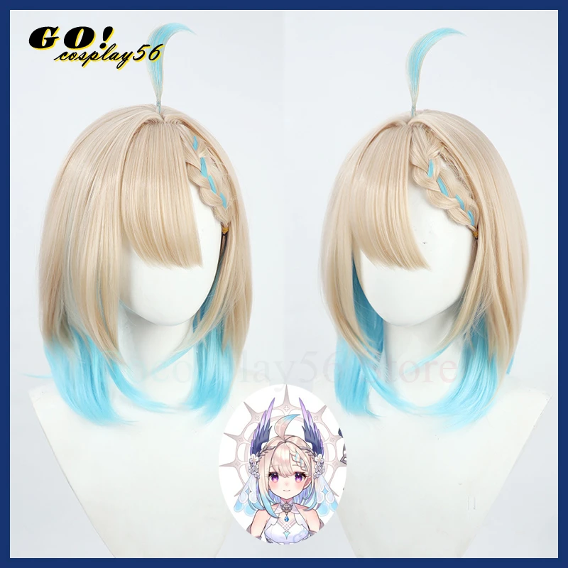 

VTuber Enna Alouette Cosplay Wig 40cm Short Braided Synthetic Hair Blonde Mixed Blue Girls Role Play