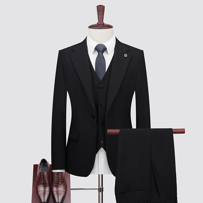 Men's Big Size Summer Thin Three-Piece Business Suit Set-Fashionable One-Button Handsome Dress Suit with Vest And Trousers