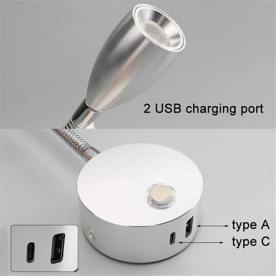 DC12V 24V RV 調光可能な読書ランプ、タイプ C USB 充電器