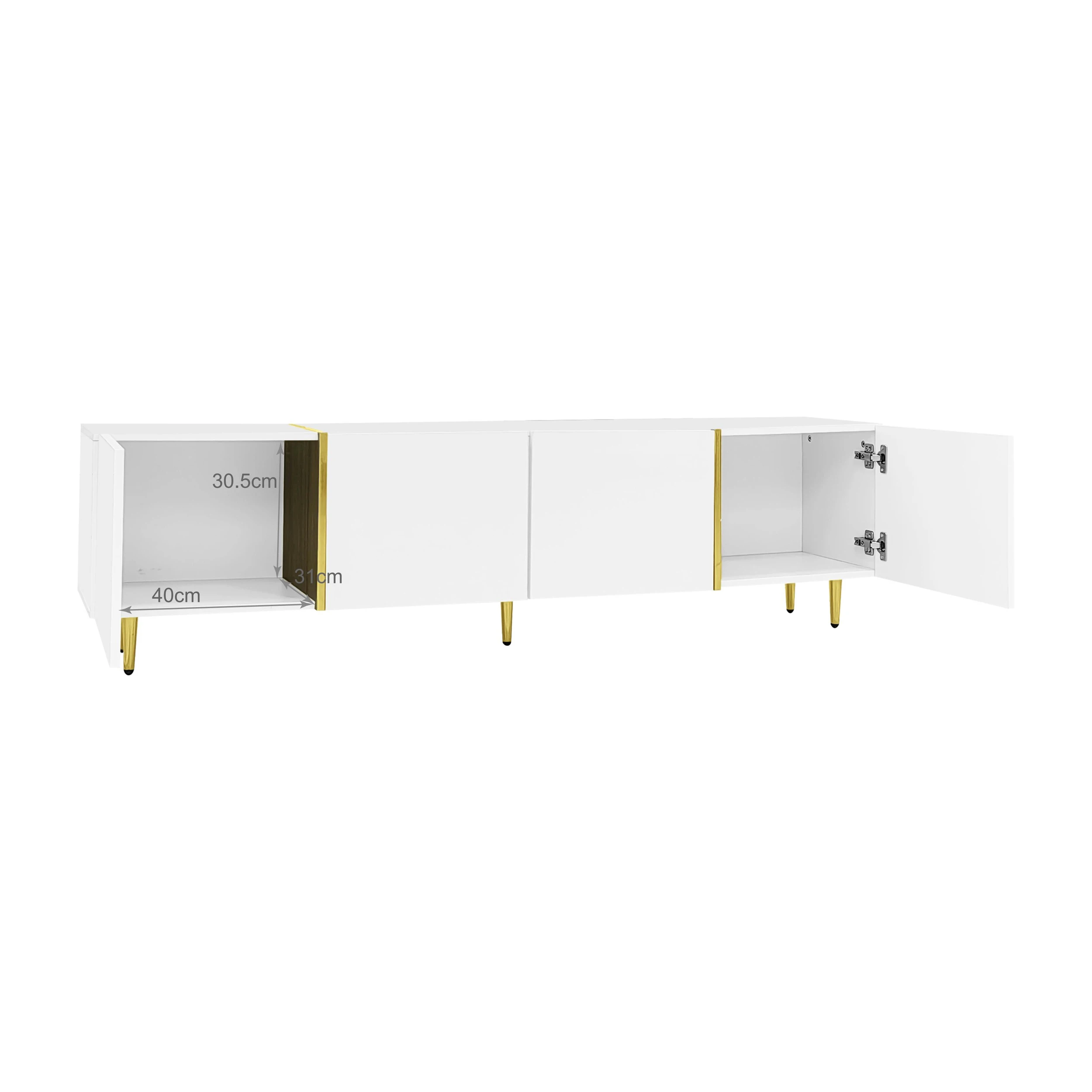 PINGGO Hochglanz-TV-Schrank 170x35x46cm mit vier Türen, modern und elegant in weißer Farbe – Detail 16