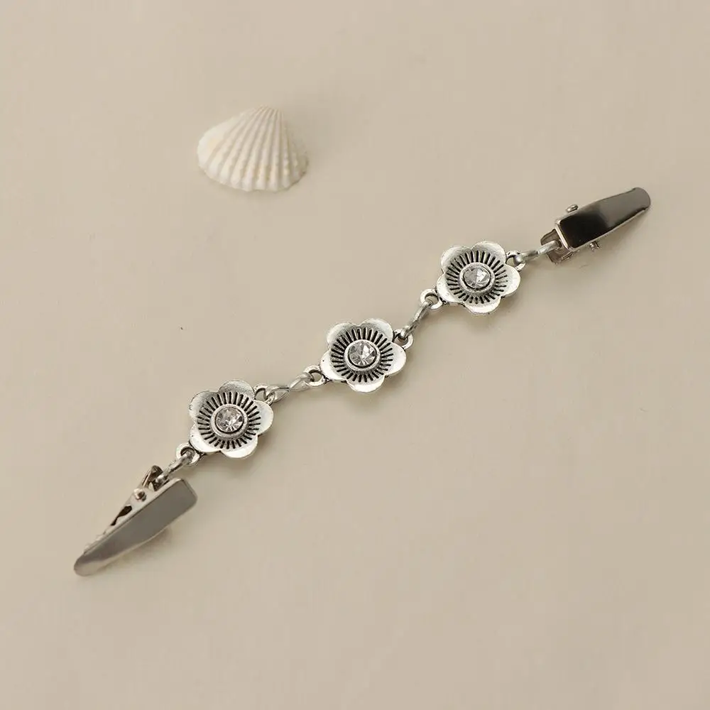 Retro Women Cardigan Sweater Blouse Shawl Clips Shirt Collar Flower Pattern Duck Clip Clasps