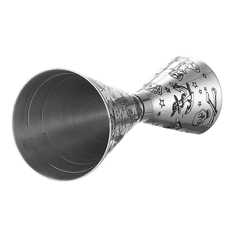 Assorted stainless steel cocktail jiggers for precise drink measurement in different sizes and finishes