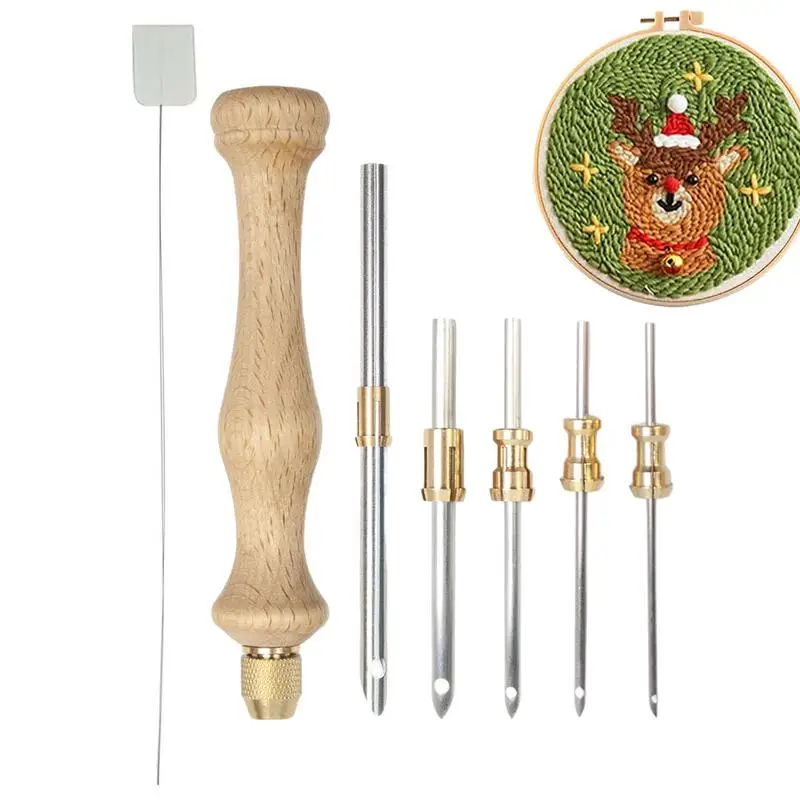Punch Needle Beginners Supplies Kit Punch Pen Embroidery Tools Punching Needles Replaceable Hooking Tool Kits Needle Threader