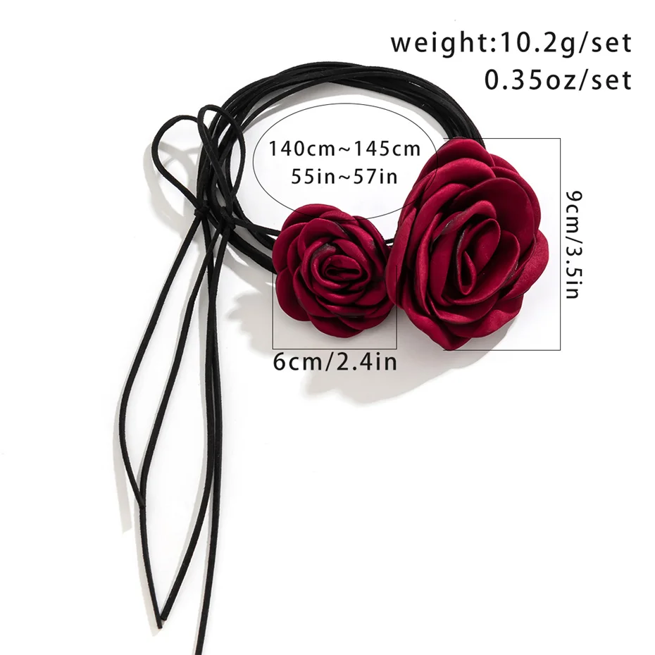 2Pcs 145CM Lange Seil Ketten Mit Große Rose Blume Halskette für Frauen Einstellbare Bowknot Schlüsselbein Halsband Y2K mi Zubehör Neue – Detail 12