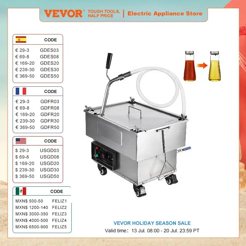 

Мобильная система фильтрации масла для фритюрницы VEVOR 18L с 10 л/мин скоростью фильтрации масла, вращающиеся колеса для ресторана, магазина гамбургеров