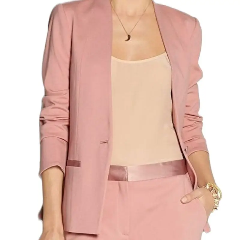 Pink Women Bussiness Suit Jacket Pants One Button Notched Lapel Slim Lady Blazer Coat Trouser Set Office Female Clothing