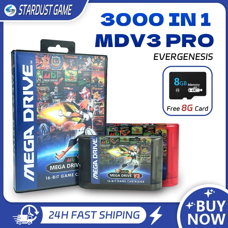 MegaDrive Genesis MD V3 Pro 3000 in 1 Game Cartridge 8GB TF Gard