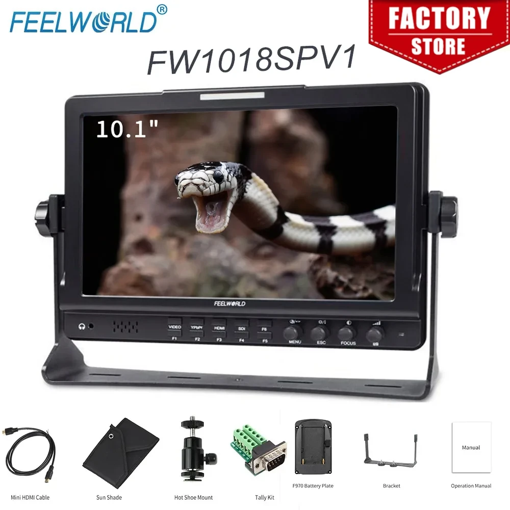 FEELWORLD FW1018SPV1 10.1&ldquo; IPS Full HD 1920*1200 HDMI/3G-SDI Director Monitor With Tally Light for Jimmy Jibs and DSLR Cameras